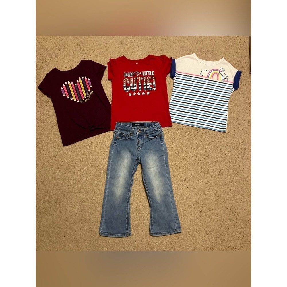 Girls 4T Bundle Jordache Bootcut Jeans Garanimals Graphic Tees 4 Piece Set
